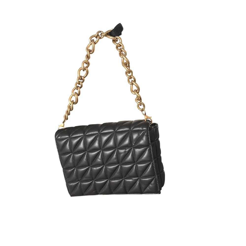 Zara Black Quilted Shoulder Bag Gold Chunky Chain Flap Purse Like New